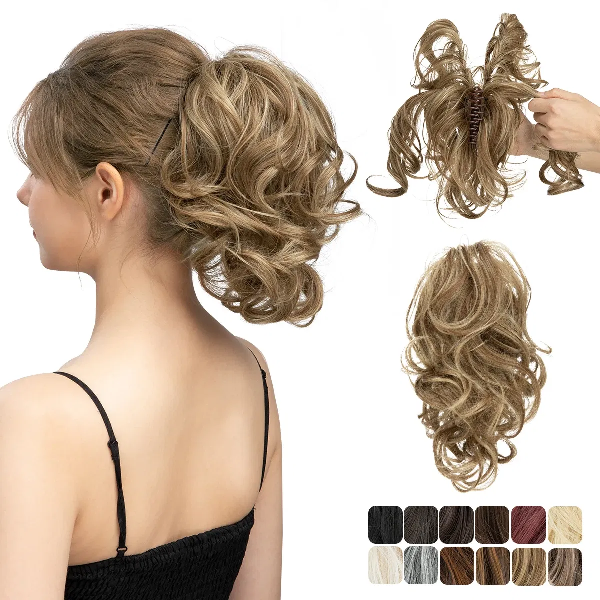 Color: P1B/613, Bulk Buy: 1pc - Synthetic Diy Claw Clip In Ponytail Hair Extensions Hairpiece Hair Bun Fake Black Blonde Natural Hair False Pigtail for Women