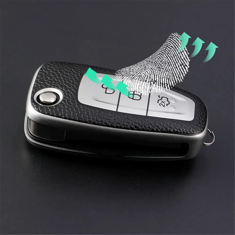 Color Name: Silver - Leather TPU Car Key Case Cover for Ford Ranger C-Max S-Max Focus Galaxy Mondeo Transit Tourneo Custom Auto Key Holder Keychain
