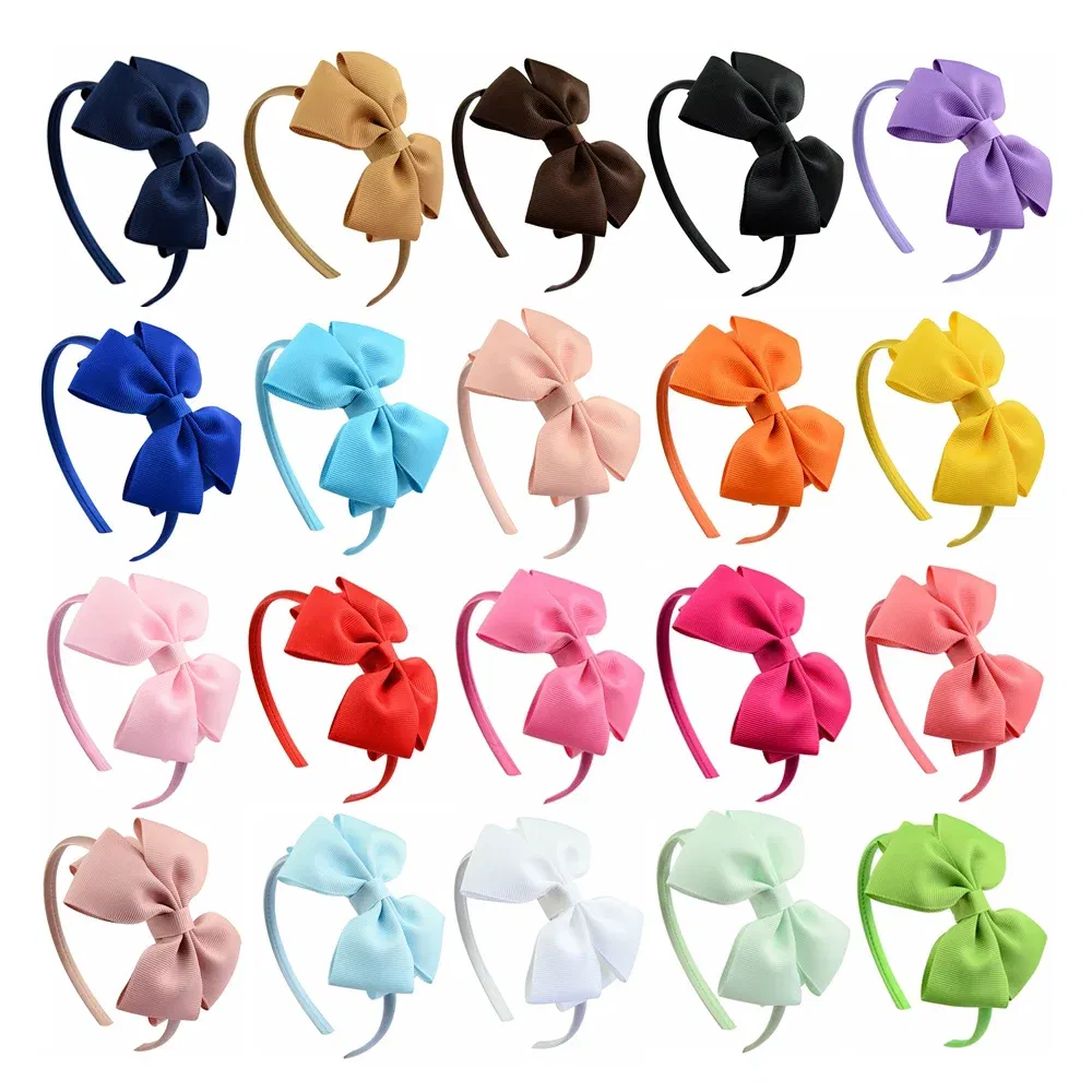 Color: Silver - 1 Piece Ribbon Handmade Hair Bows Hairbands for Baby Girls 20 Colors Cute Bowknot Solid Headband Headwear Baby Hair Accessories