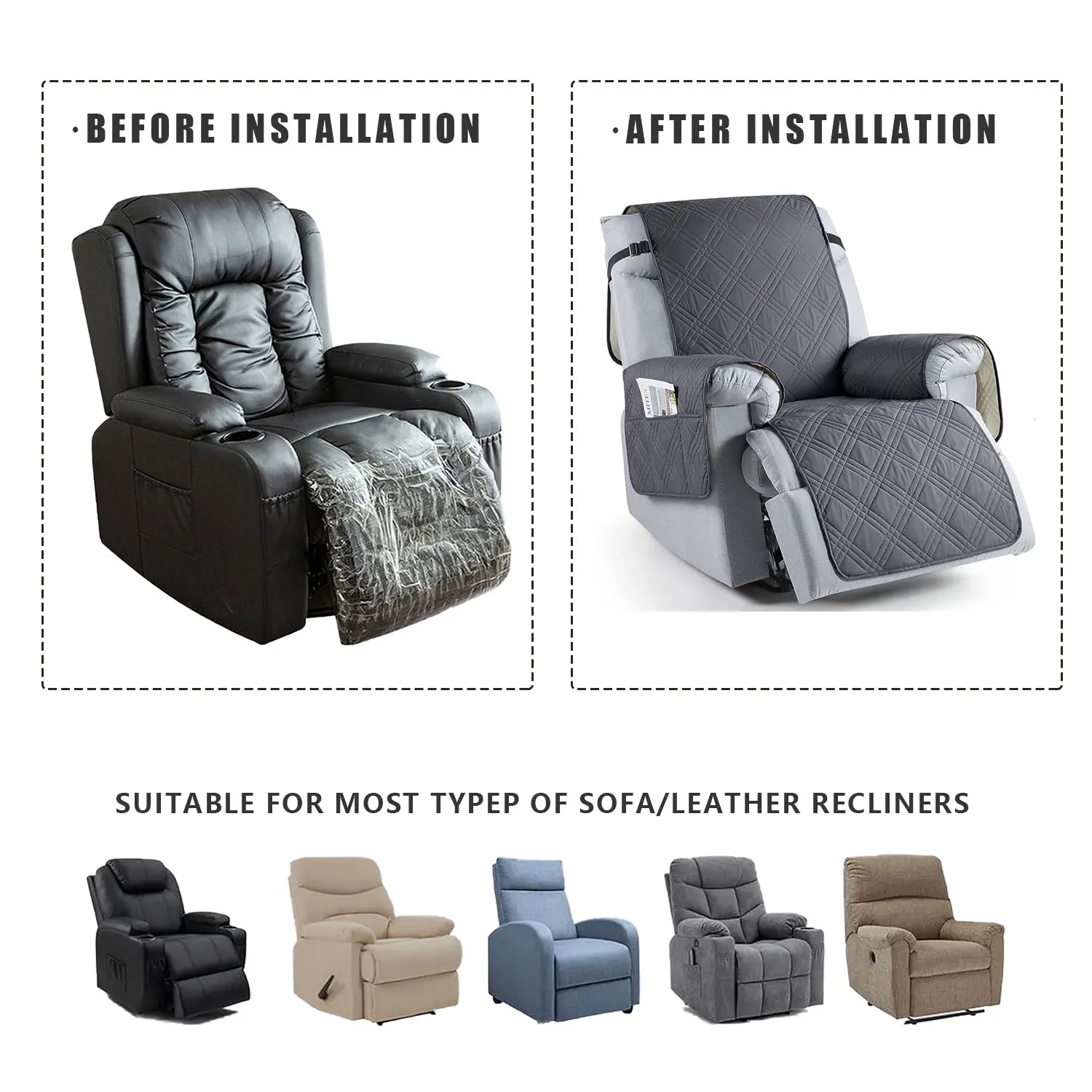 Color: light yellow - Waterproof Recliner Chair Cover Non Slip Armchair Slipcovers For Recliner Chair With Pocket Washable Reclining Chair Cover