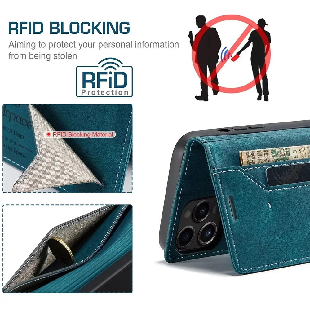 Color: Blue, Material: Wood - Leather Cases for IPhone 16 15 14 13 12 11 Pro Max XR XS Max 8 7 6s Plus SE 2022 2020 Wallet Folio Flip Cover Rfid Blocking