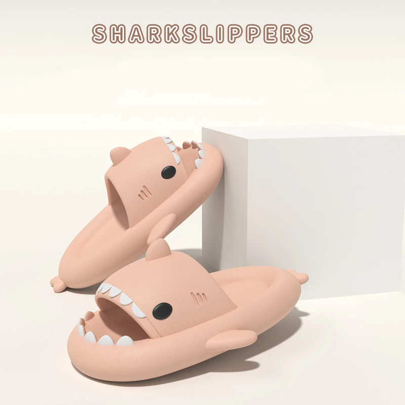 Color: Beige, Shoe Size: 35.5 - Shark Slides Women Slippers Men Flip Flops Home Couple Kids Bathroom Flat Shoes Outdoor Beach Funny Sandals Men Slippers