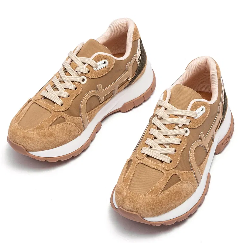 Color: Khaki, Shoe Size: 35 - Women's Shoes Niche Design Balance Shoes Technology Versatile Splicing Ladies Shoes Fashion Classic Casual Female Sports Shoes
