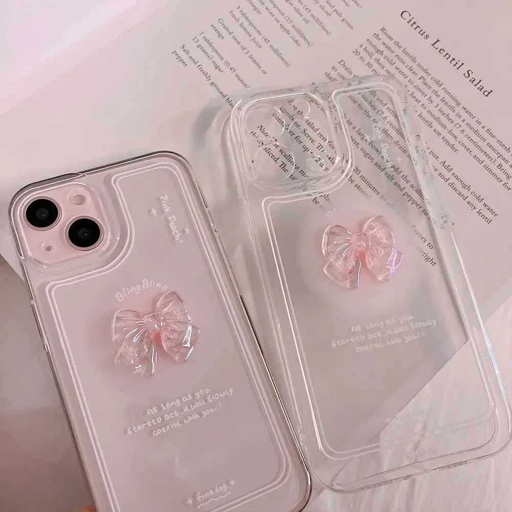 Material: ABS, Color: WHITE - NEW 3D Bow Transparent Mobile Phone Case For IPhone 15 14 Plus 13 Pro Max 12 Pro 11 Stereo Crystal Candy Cute Full Soft Cover