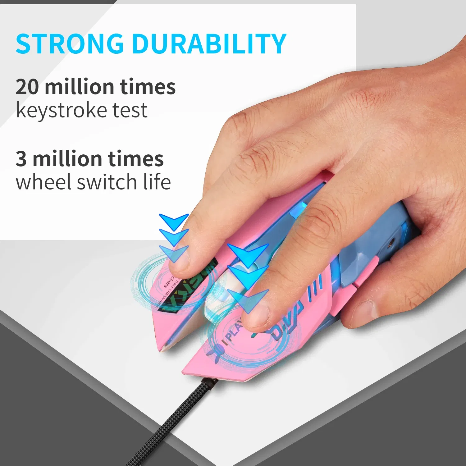 Color: WHITE - 2400DPI Gaming Mouse Color Backlit Silent Mouse USB Wired Gaming Mouse Pink Computer Professional for Lol Data Laptop
