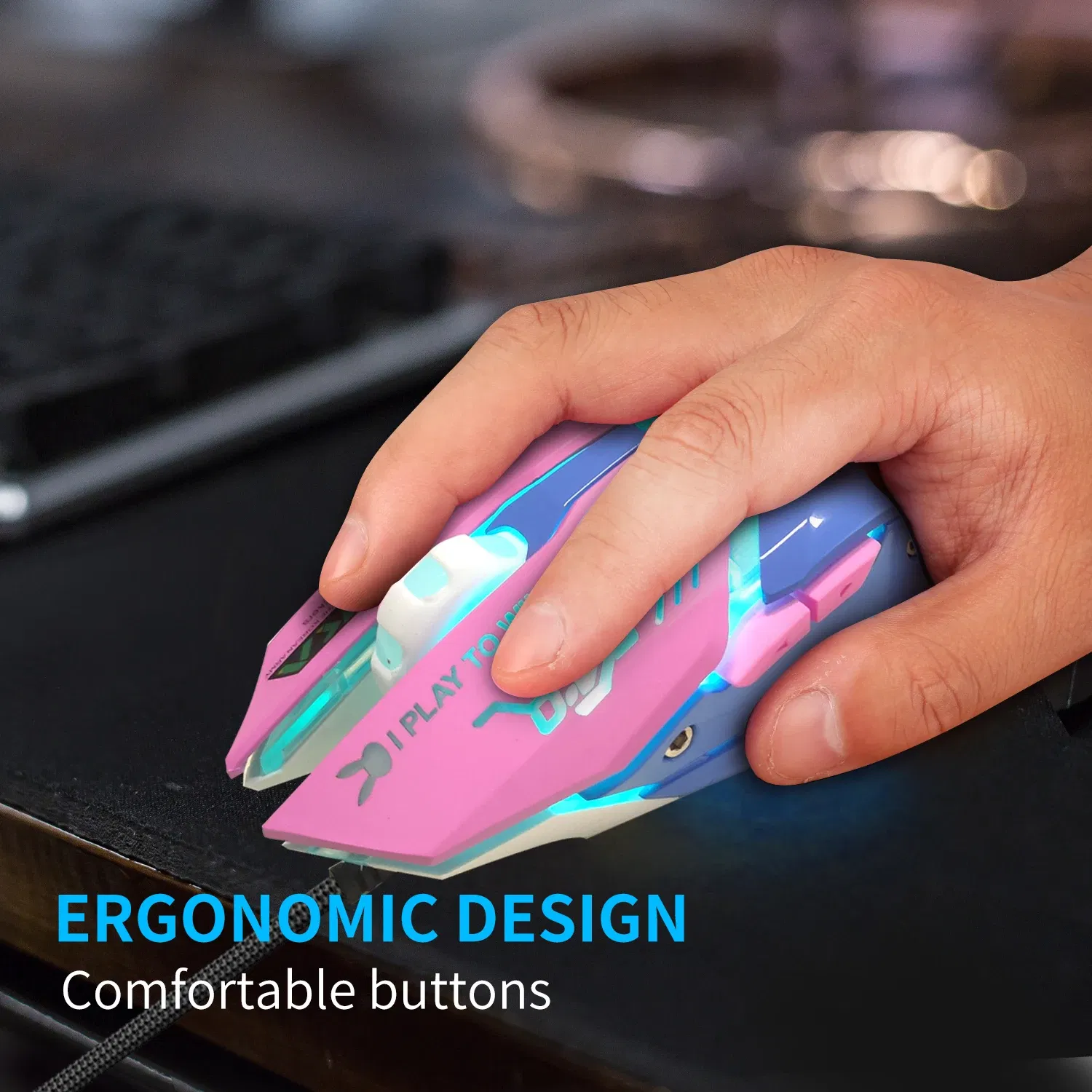 Color: WHITE - 2400DPI Gaming Mouse Color Backlit Silent Mouse USB Wired Gaming Mouse Pink Computer Professional for Lol Data Laptop
