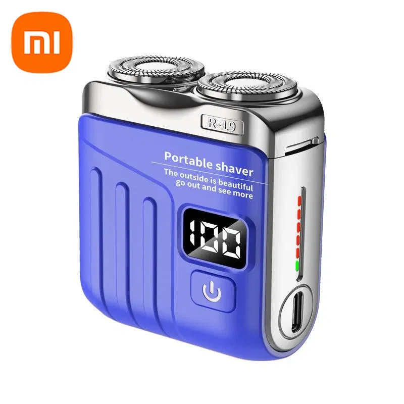 Color: SKY BLUE - Xiaomi Electric Smart Shaver Digital Display Mini Dual Blade Rechargeable Shaver Household Car Shaver Powerful Men's Gift Shaver
