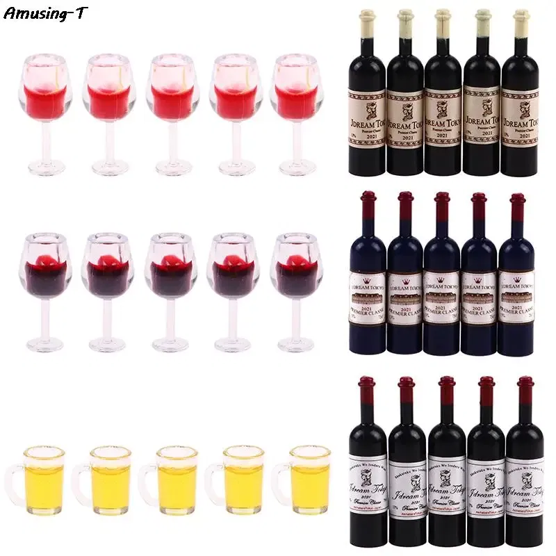 Color: Chocolate - 2/4/5/10pcs Miniature Resin beer cups Red Wine bottles Model Kitchen Furniture Accessory dinnerware Dollhouse Summer Must