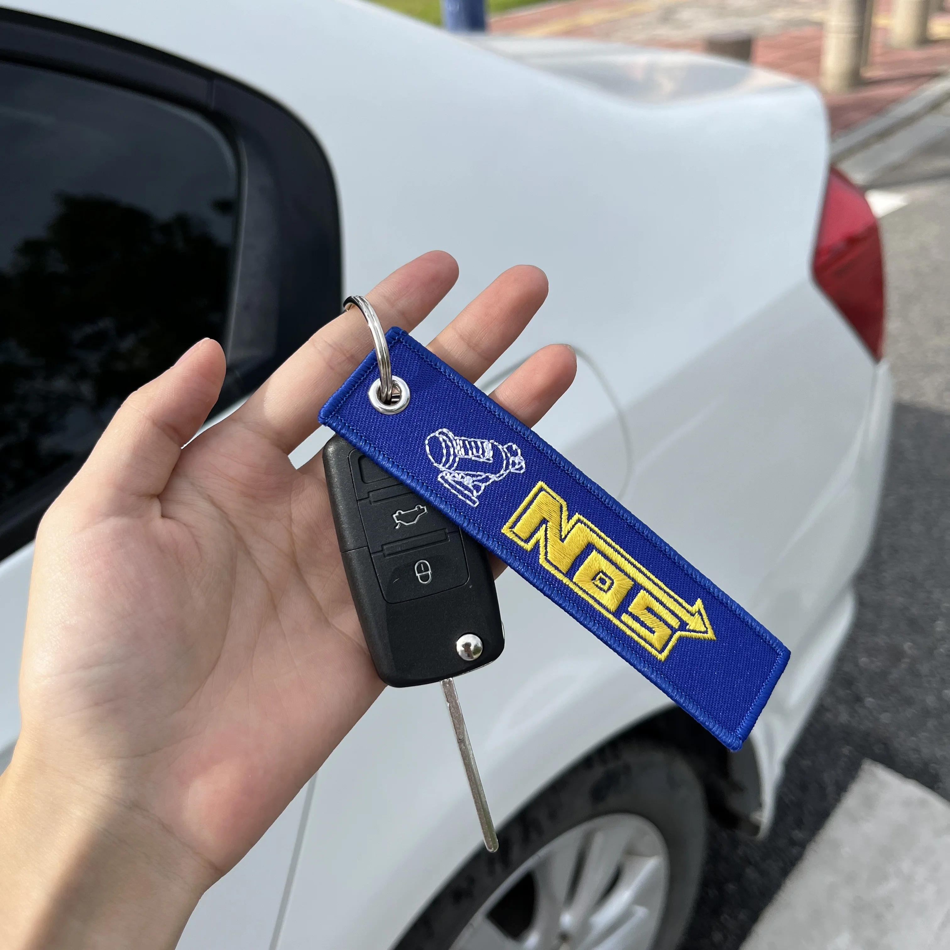 Color Name: Pink - JDM HKS Keychain Embroidered Woven Personality Fashion Cloth for Honda Key Chain Car Motorcycle Key Rings Key Holder Pendant Nos