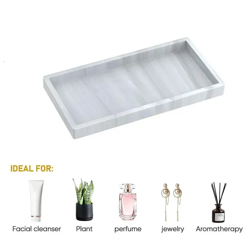 Color: Light Grey, Size: XXL - Bathroom Counter Tray, Thickened Silicone Bathroom Vanity Tray, Shatterproof Durable Rectangle Bathroom Tray Soap Dispenser Tray