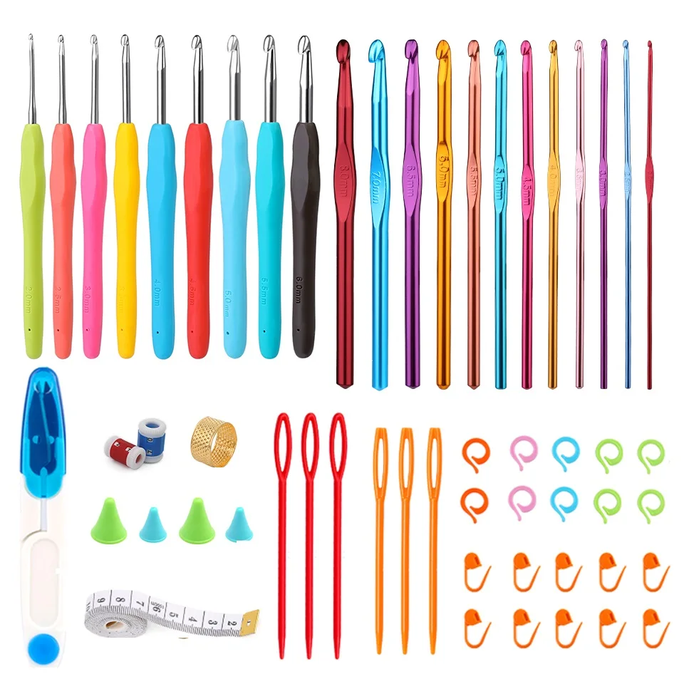 Color: Navy - KRABALL Crochet Knitting Hooks Set Needle DIY Handmade Sewing Knit Tool Accessories Set for Sweater DIY Craft Scarf Weaving