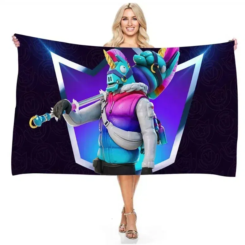 Color: Navy Blue, Size: 12" - Fortnite Children Microfiber Bath Towel Boy Girl Soft Wearable Cartoon Bathing Beach Spa Bathrobe Wash Clothing