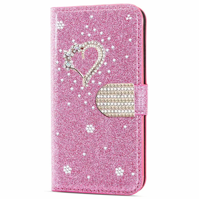 Color: Pink, Material: Leather - Glitter Wallet Leather Case For Samsung Galaxy S25 FE S24 Ultra S23 Plus S22 S21 A35 A36 A56 A55 A13 A14 A15 A16 A26 A34 A33 A54