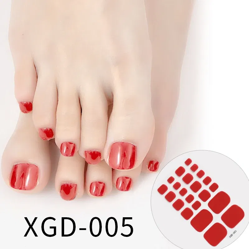 Color: Pink - Dropshipping 22tips/Sheet Color Toe Nail Polish Stickers/Strips Fake Nails Toenail Wraps Nail Art Nail Adhesive Self-Adhesive
