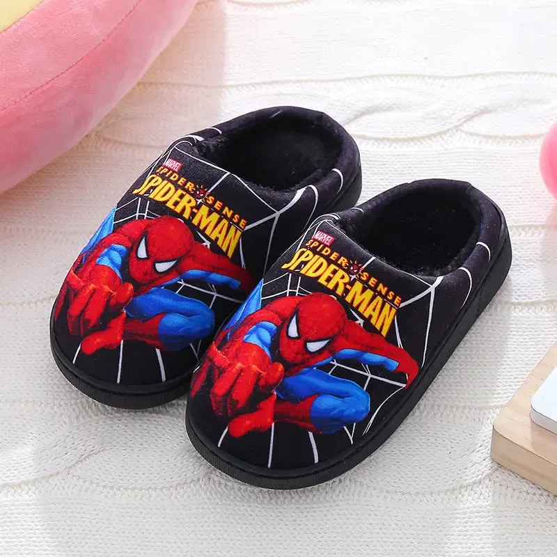 Color: Beige, Shoe Size: 18 - Children Cartoon Spider Print Cotton Slipper Soft Autumn Winter Warm Baby Boys Girl Indoor Home Bedroom Cotton Shoes Size 24-31