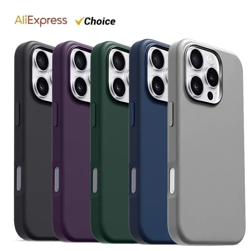 Material: ABS, Color: Dark Grey - Original Apple Leather With Magsafe Case For iPhone 16 Pro Max 16 Plus Case Wireless Charging Magnetic Cover 16Pro With Box