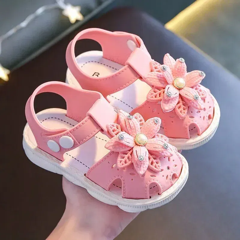 Color: Blue, Shoe Size: 1 - Solid Bow Children's Summer Shoes Cute PVC Beach Non Slip Sandals For Baby Girls Footwear Soft Infant Kids Fashion Sandals