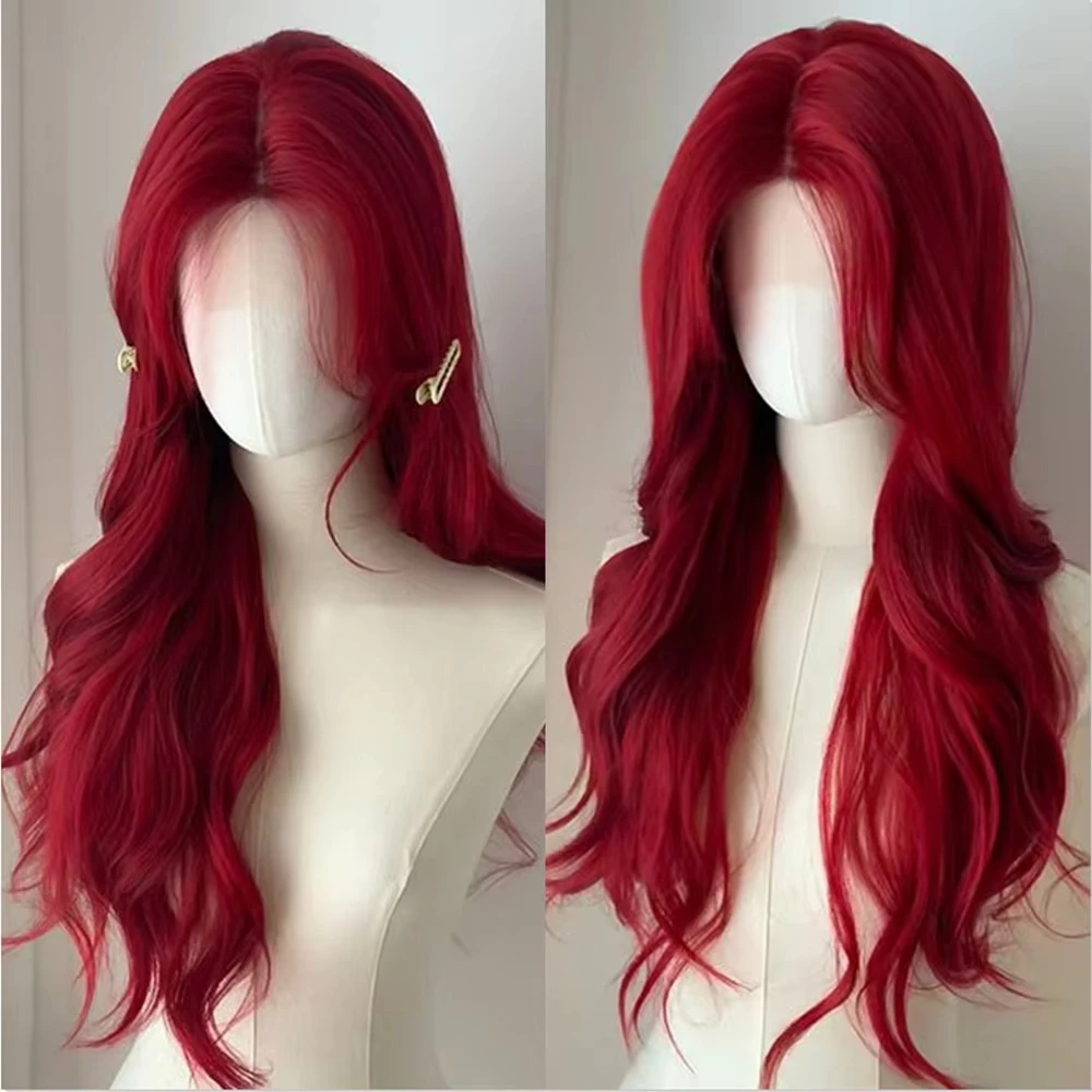 Color: T1B/613 - Red Synthetic Wigs Long Body Wavy Wig Natural Hairline Daily Red Hair Heat Resistant Fiber Smooth Party Cosplay Wig