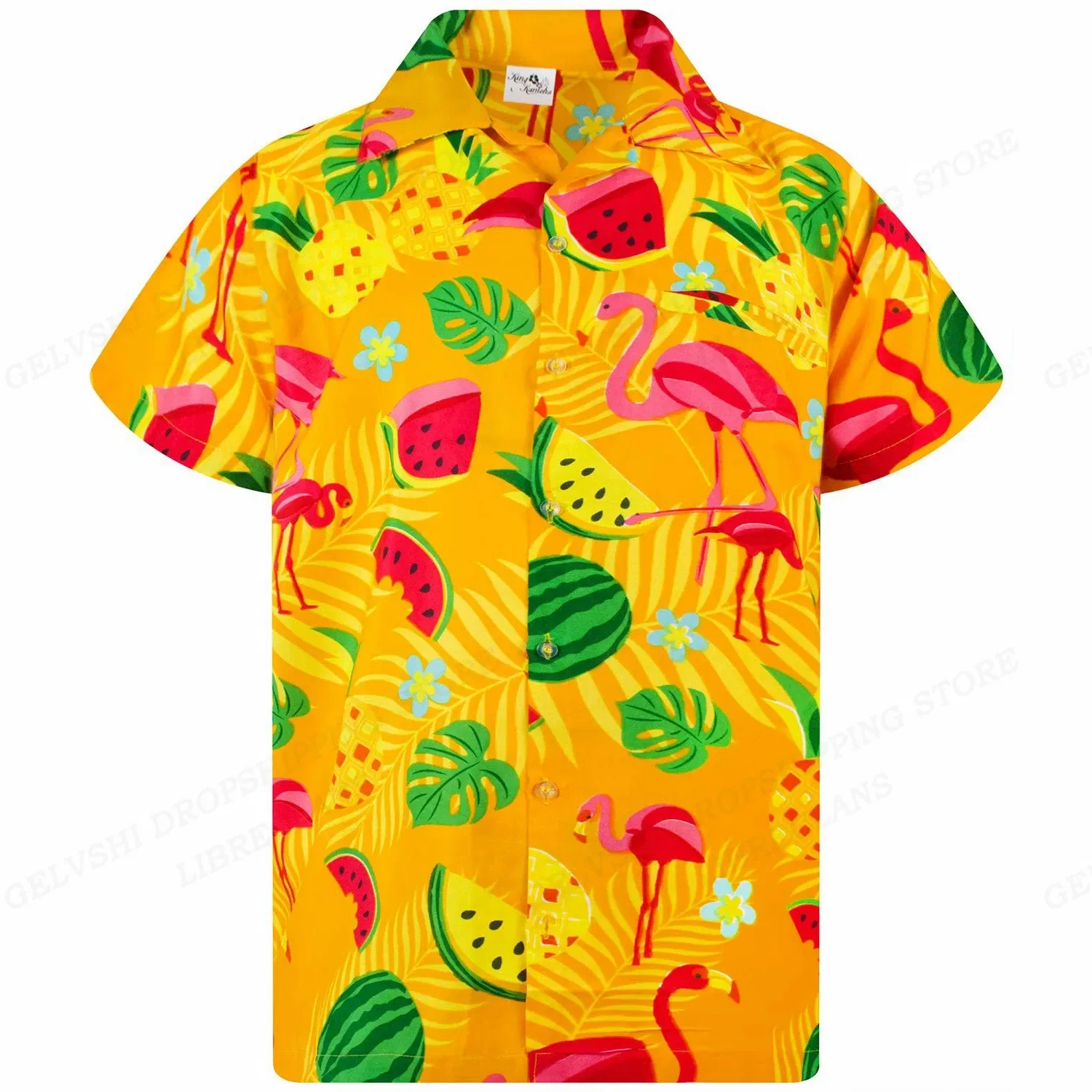 Color: Brown, Size: XXL - Flamingo Hawaiian Shirts Beach Summer Men's Shirt Tropic Leaf 3D Print Shirts Men Women Fashion Blouse Short Sleeve Vocation
