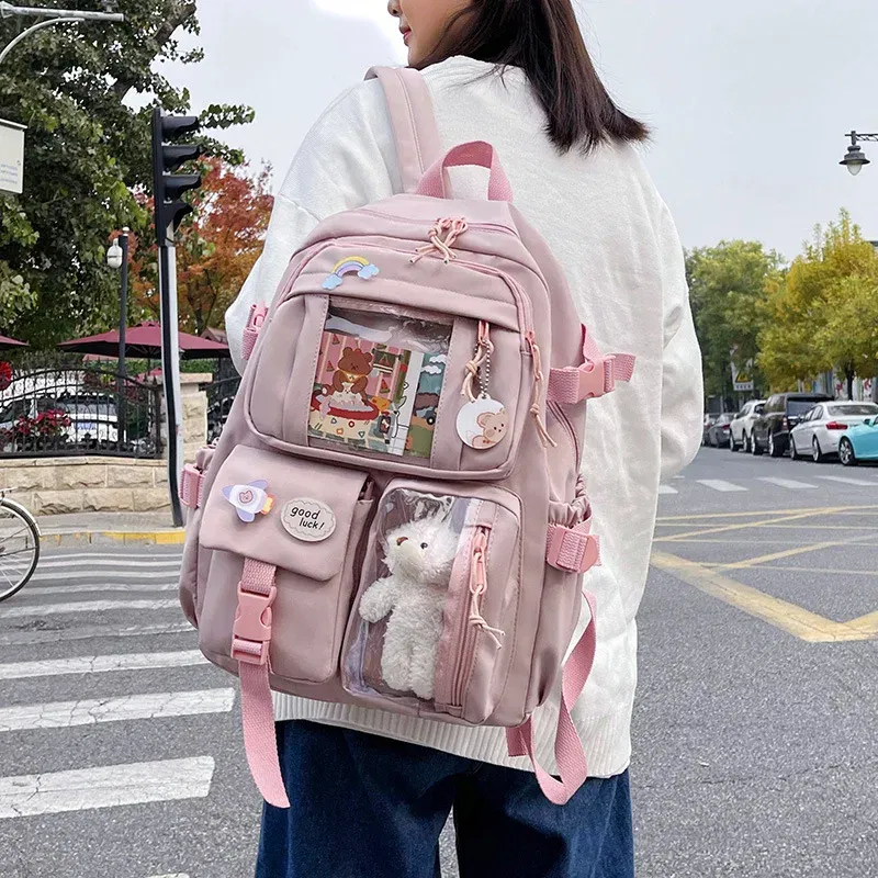 Color: Blue - Cute Girls Backpack Fashion Cartoon Teen Student School Backpack Lovely Women's Bag Versatile Laptop Girl's School Bag