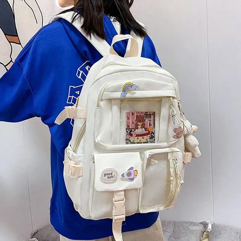 Color: Blue - Cute Girls Backpack Fashion Cartoon Teen Student School Backpack Lovely Women's Bag Versatile Laptop Girl's School Bag