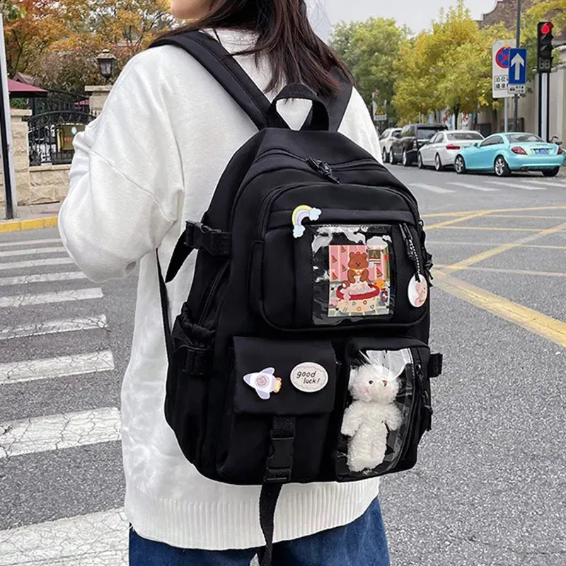 Color: Blue - Cute Girls Backpack Fashion Cartoon Teen Student School Backpack Lovely Women's Bag Versatile Laptop Girl's School Bag