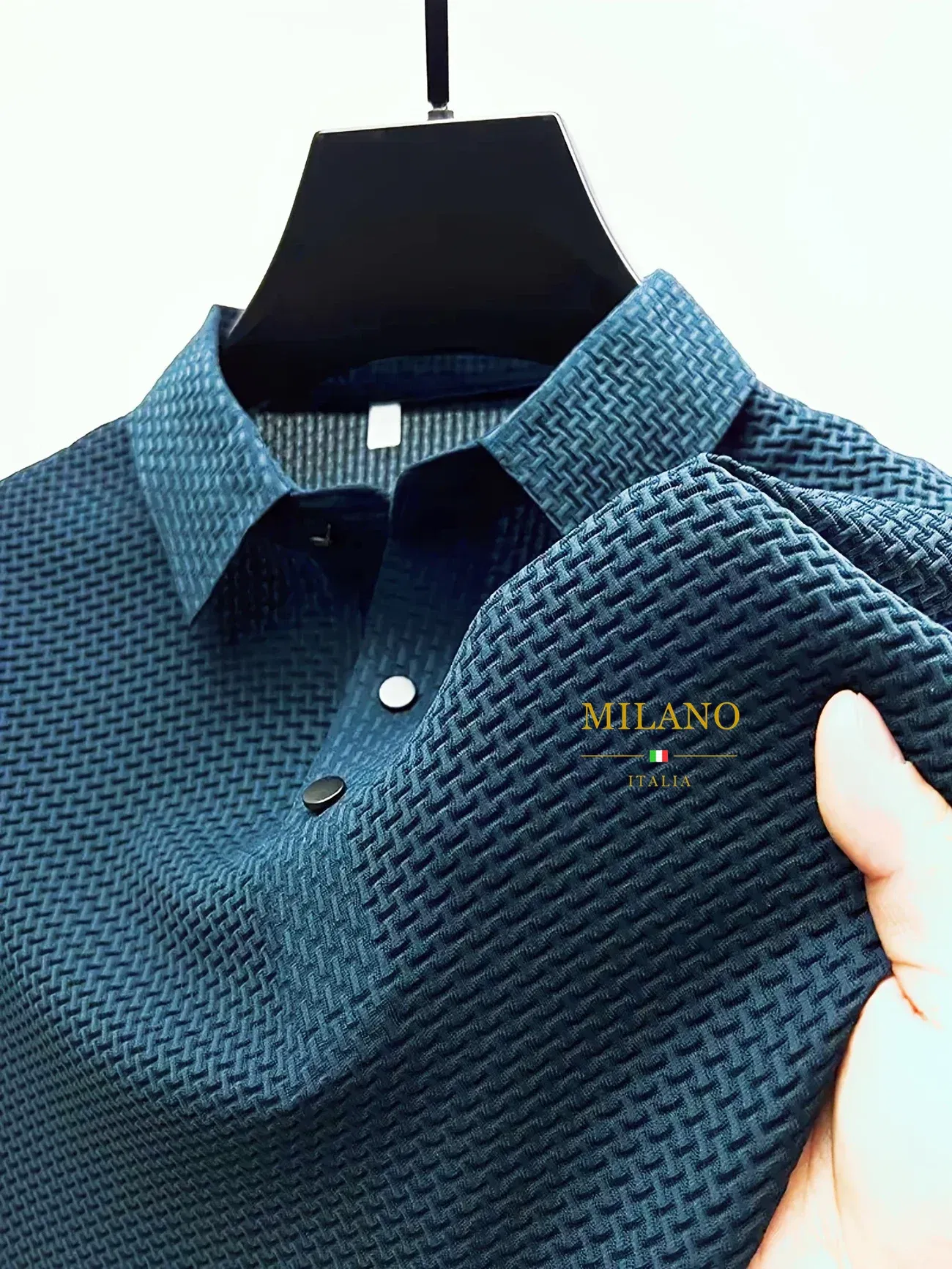 Color: Gold, Size: L - Classic men's casual POLO shirt soft and breathable MILAN pattern quick-drying top T-shirt