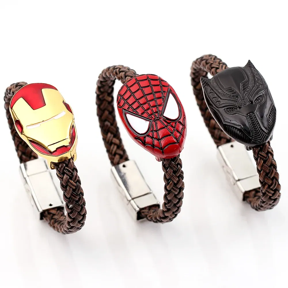 Metal Color: Light Yellow Gold Color, Ships From: CHINA - Marvel Superhero The Avengers Bracelet Iron Man Spiderman Mask Handmade Woven Leather Rope Bangle Charm Jewelry Accessory
