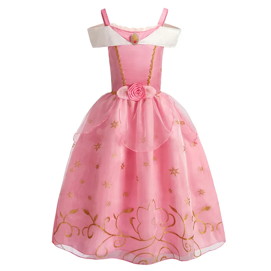 Color: Khaki, Kid Size: 12 - Children Halloween Disguise Aurora Cinderella Disney Princess Costume Festival Dress up Kids Girls Sleeping Beauty Frock 1-12Yrs