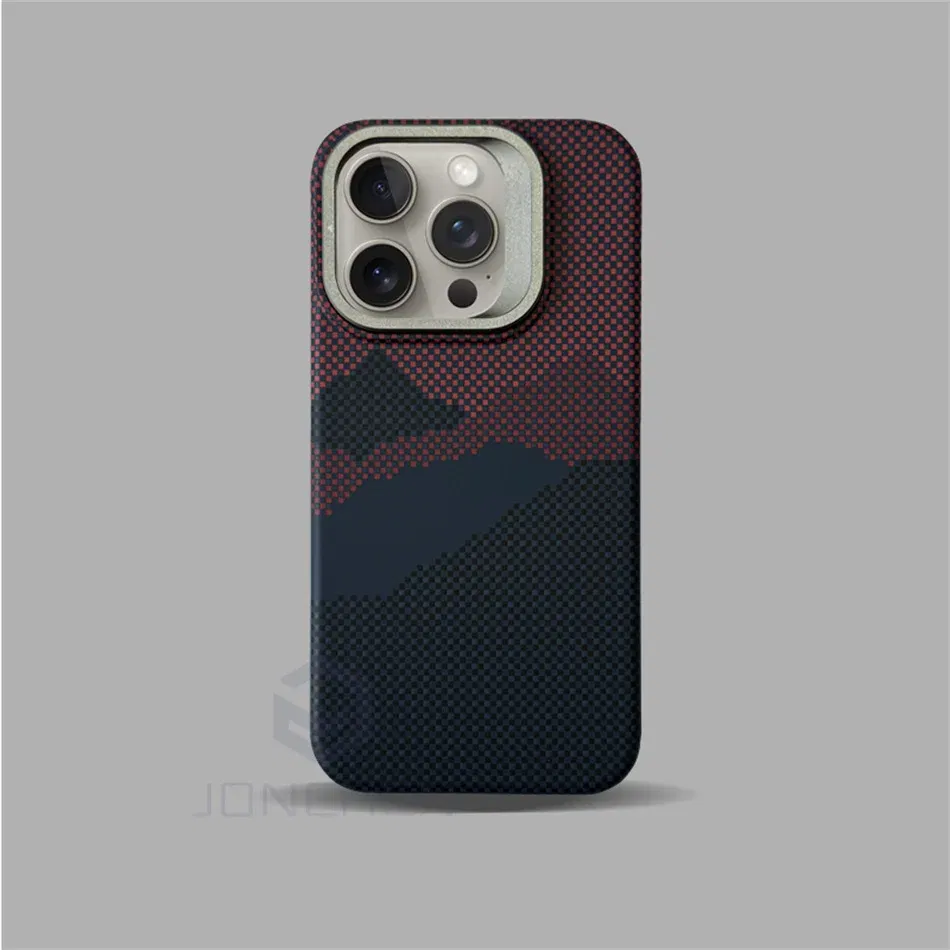 Color: Gold, Material: Denim - Luxury Magnetic Stand Metal Lens Relief Carbon Fibre Pattern For Magsafe Case For iPhone 15 14 13 Pro Max Shockproof  Back Cover