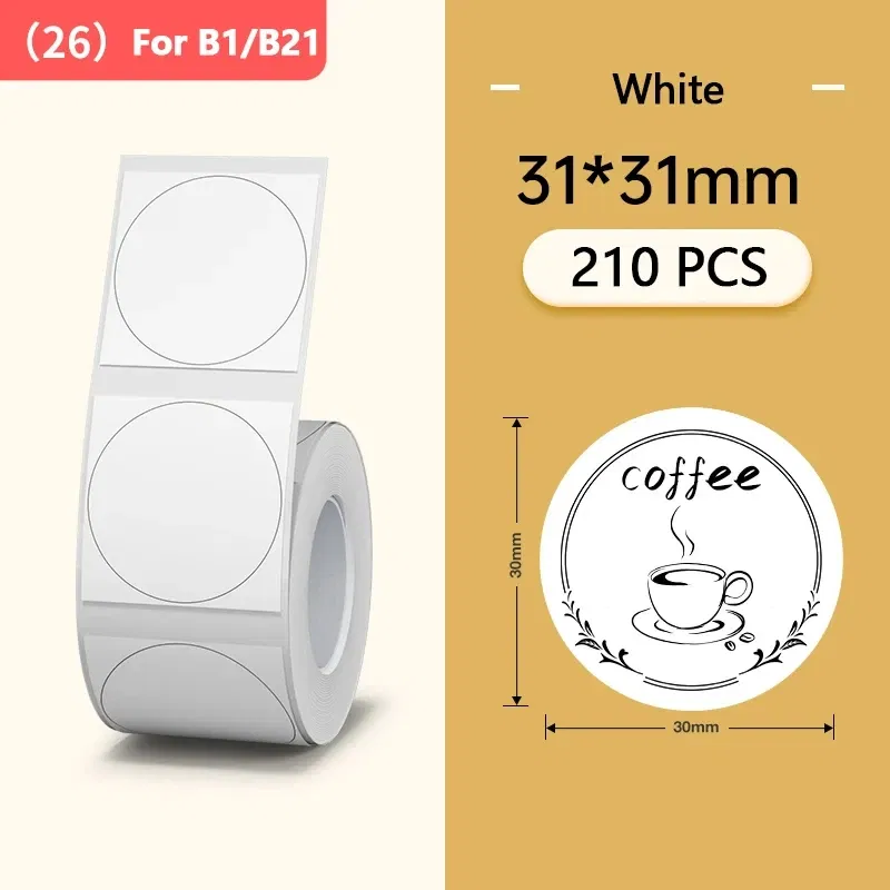 color: WHITE - Niimbot Round Color Label Sticker Self-adhesive Waterproof Thermal Sticker Label for B1/B21/B3S Label NIIMBOT