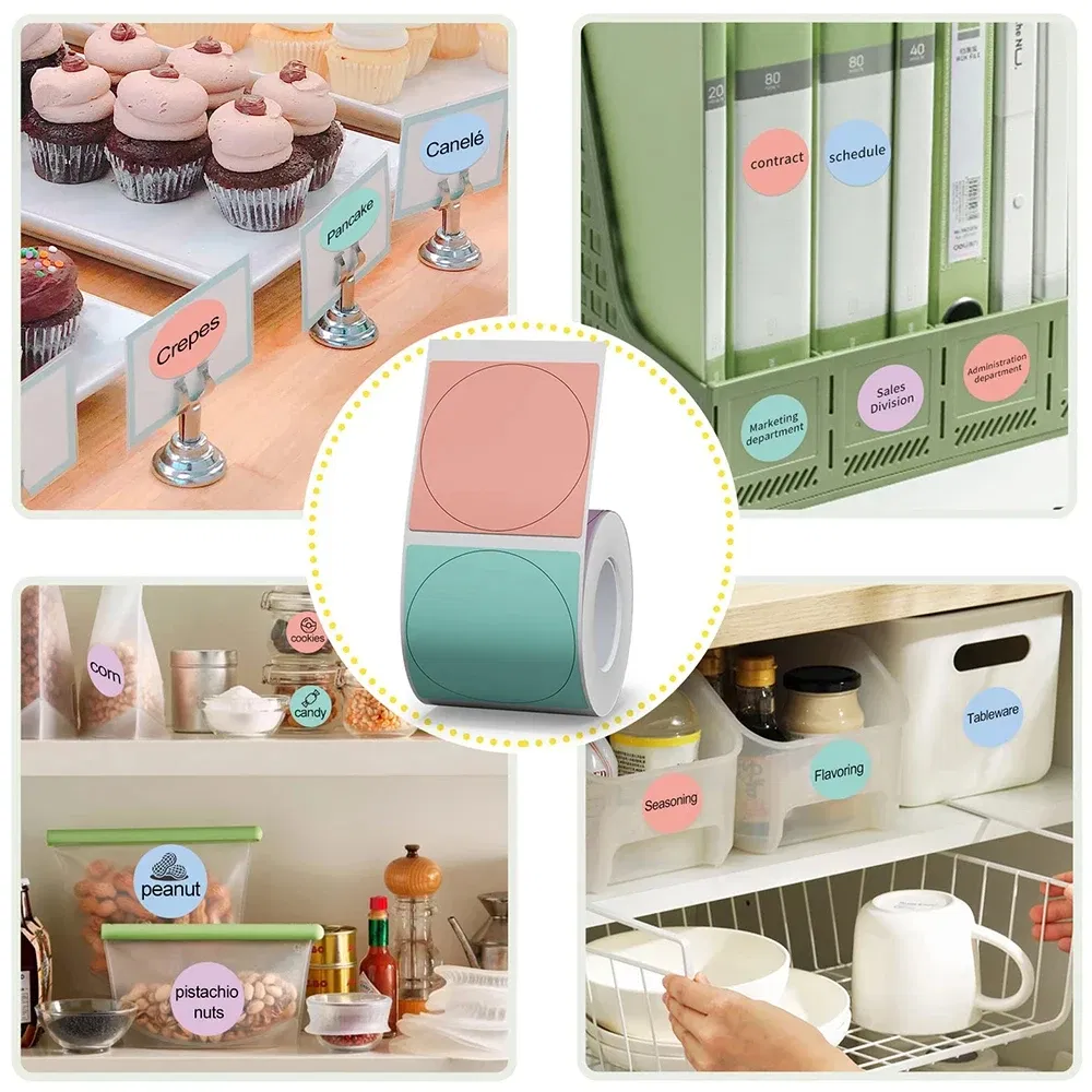 color: WHITE - Niimbot Round Color Label Sticker Self-adhesive Waterproof Thermal Sticker Label for B1/B21/B3S Label NIIMBOT