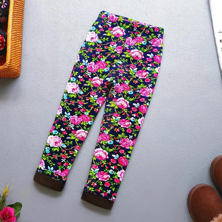 Color: Silver, Kid Size: 9 - Autumn Winter Print Flowers Thick Warm Kids Toddler Baby Girls Leggings Children's Pants