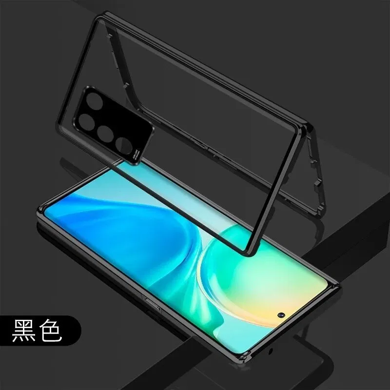 Color: black, Material: Neoprene - 360 Full Case For Vivo V29 5G V27 Pro V27E V25 V23 Double Sided Magnetic Adsorption Metal Capa Tempering Glass Clear Phone Cover