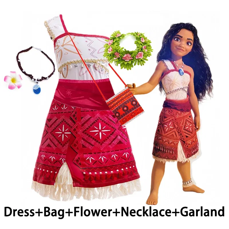 Color: GRAY, Kid Size: 15 - Disney Movie Moana 2 Girl Dress Cosplay Party Costume Ocean Adventure Princess Fancy Clothes Children Vaiana Outfit Dress