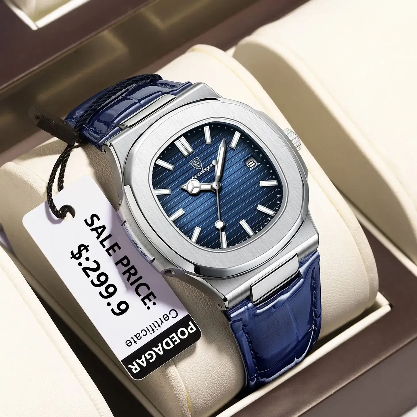 Color: Green - POEDAGAR Luxury Man Wristwatch Waterproof Luminous Date Leather Men's Watches Sports Square Men Watch Casual Quartz Male Clocks