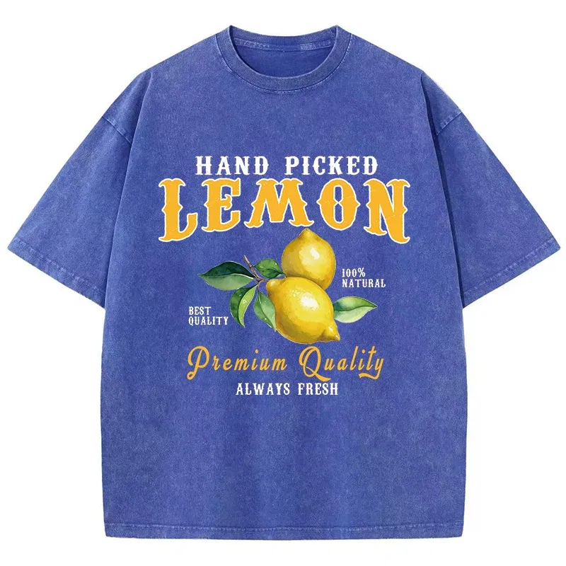 Color: green, Size: XS - Summer Lemon Washed T-Shirts Womens Cotton Oversized O-Neck T Shirts Fresh Fruit Prints Tops Casual Short Sleeve Woman Clothes