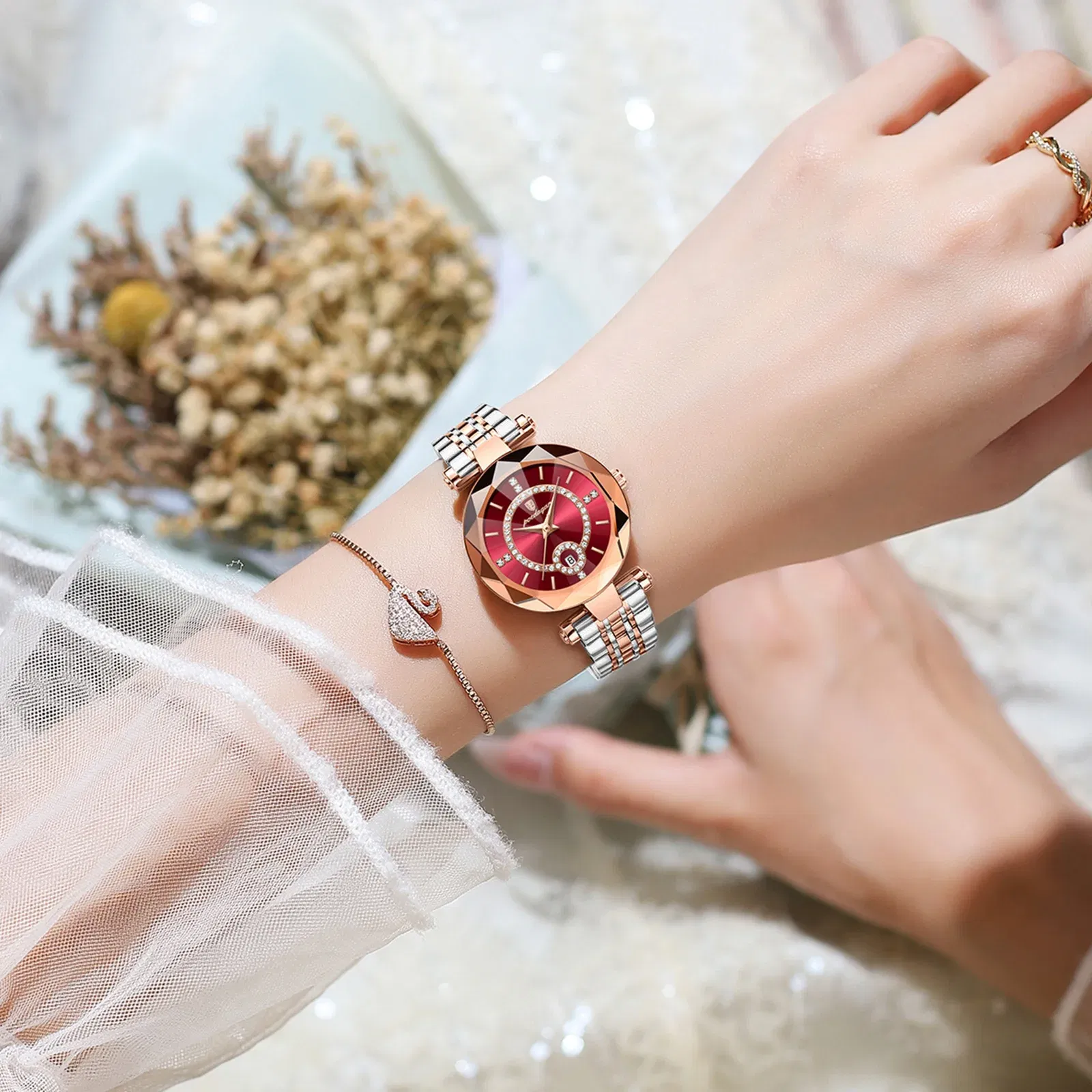 Color: BRONZE - POEDAGAR Luxury Watch For Woman High Quality Diamond Ladies Quartz Watch Waterproof Date Stainless Steel Women Watches reloj+box