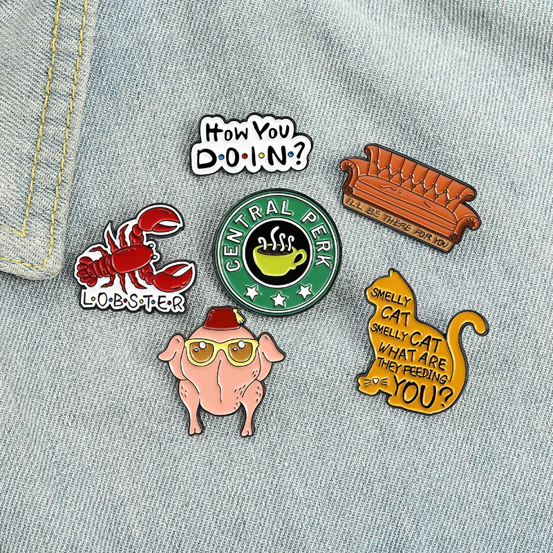 Metal color: Light Yellow Color, Ships From: CHINA - New Creative American TV Series Friends Pin Cartoon Cute Lobster Sofa Shaped Letter Pin Badge