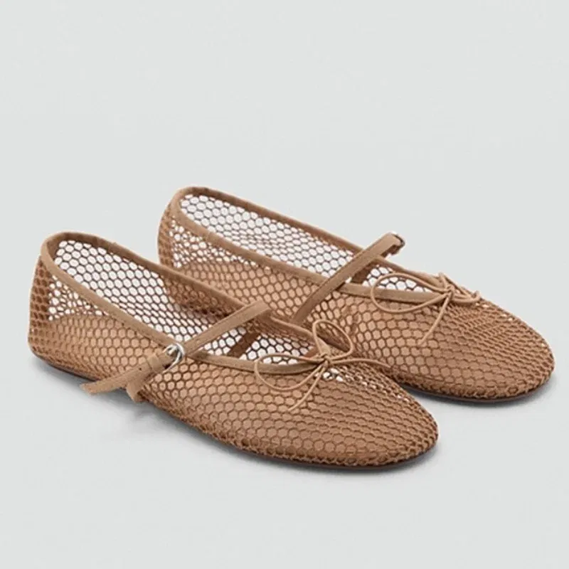 Color: Khaki, Shoe Size: 40, Ships From: CHINA - Mesh Summer Ballet Flats Shoes Women Buckle Strap Breathable 2025 New Flats Shoes Ladies Black Mary Janes Footwear Loafers