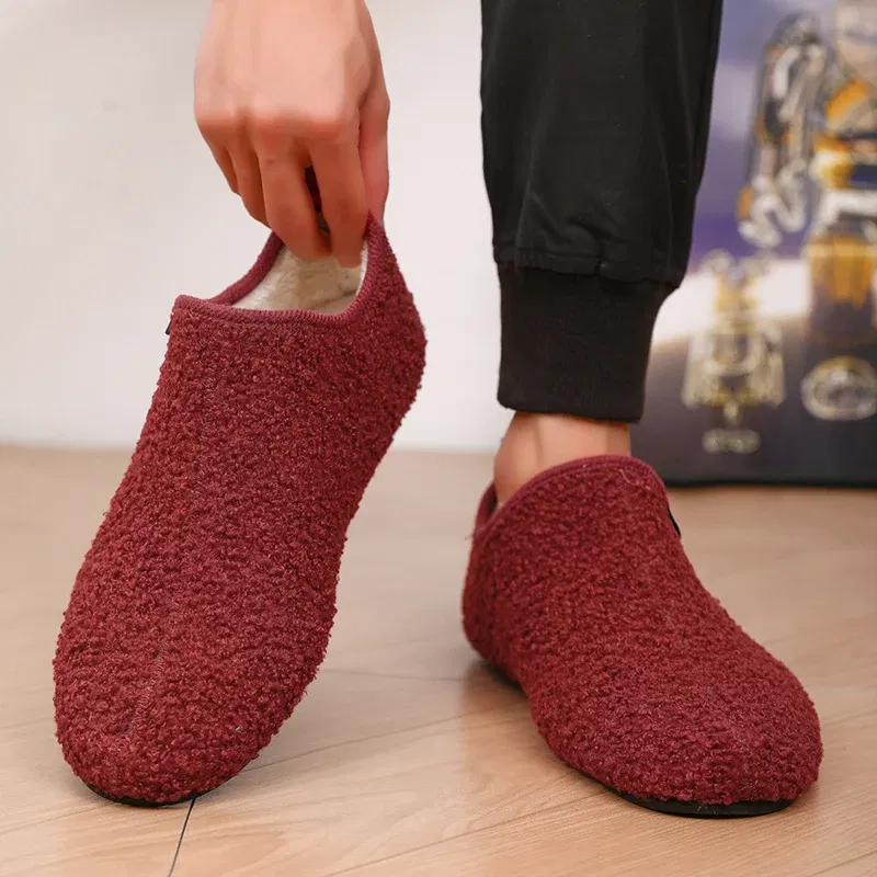 Color: Blue, Shoe Size: 45, Ships From: CHINA - Winter Fashion Men Slippers Plush Male Home Cotton Shoes Warm Anti-slip Men's Casual Shoes Flexible Solid Flats 39-47 Slip On