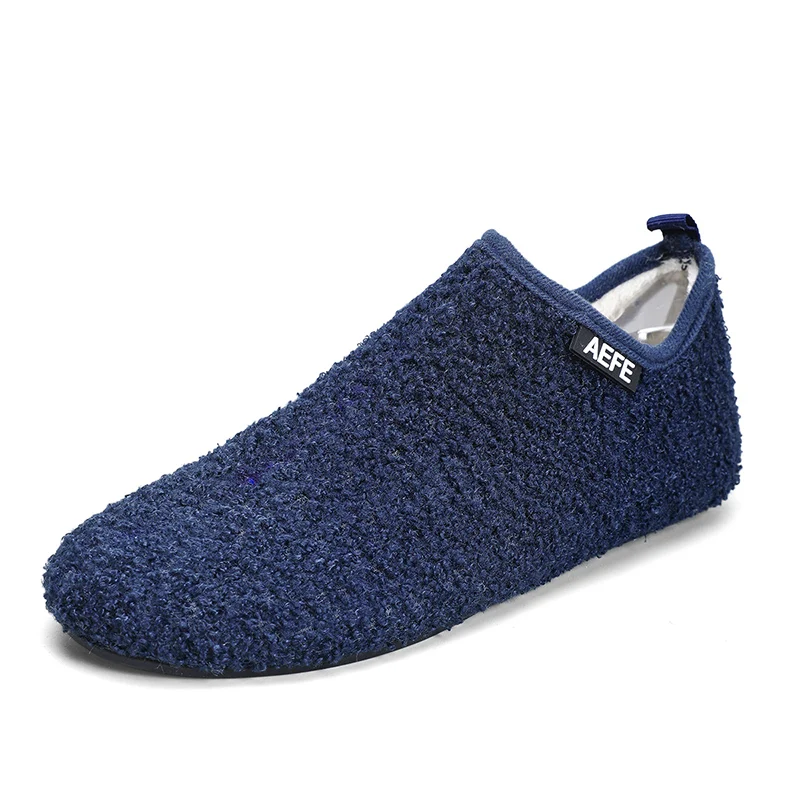Color: Blue, Shoe Size: 45, Ships From: CHINA - Winter Fashion Men Slippers Plush Male Home Cotton Shoes Warm Anti-slip Men's Casual Shoes Flexible Solid Flats 39-47 Slip On