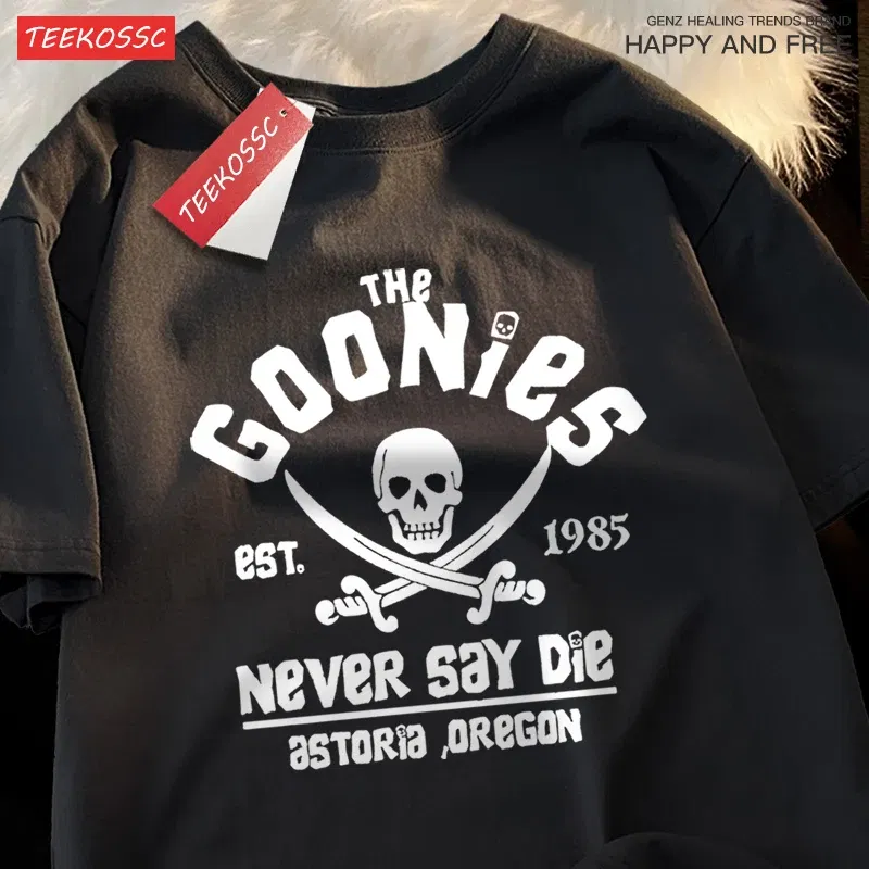 Color: black, Size: XXL - The Goonies Never Say Die T Shirts Men Women Comfortable Crewneck Tshirt Breathable Cotton T Shirts Street Loose Couple Clothing