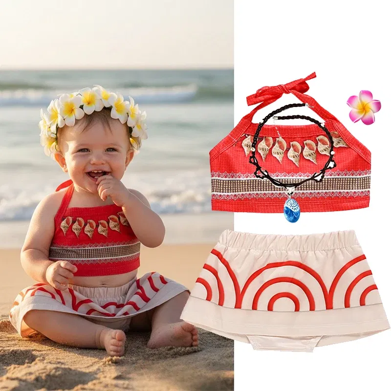 Color: Pink, Kid Size: 4T - Little Girls Cospaly DISNEY Moana Kids Two Pcs Set Top +Pants Infant Vaiana Role Play Festival Princess Costume Casual Clothes