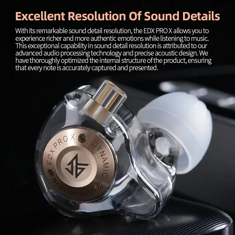Color: Yellow - KZ EDX PRO X Dynamic Drive Headphones HIFI Heavy Bass Earbuds Sports Metal Headphones Detachable Headphones 2PIN