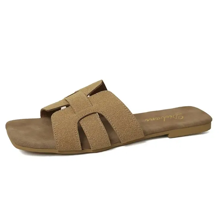Color: Brown, Shoe Size: 37 - Summer New Women Slippers Flat Bottom Non-slip Outdoor Open Toe Beach Female Sandals Sexy Fashion Design Slides Woman Shoes