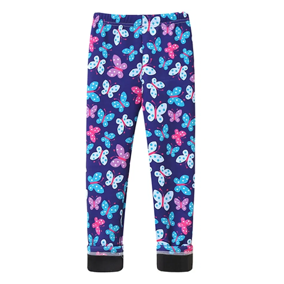 Color: Red, Size: 86 - Girls Warm Plush Long Pants for Autumn Spring Cartoon Butterfly Striped Soft Cozy Leggings Fleece-Lined Bottoms Kids Casual Wear