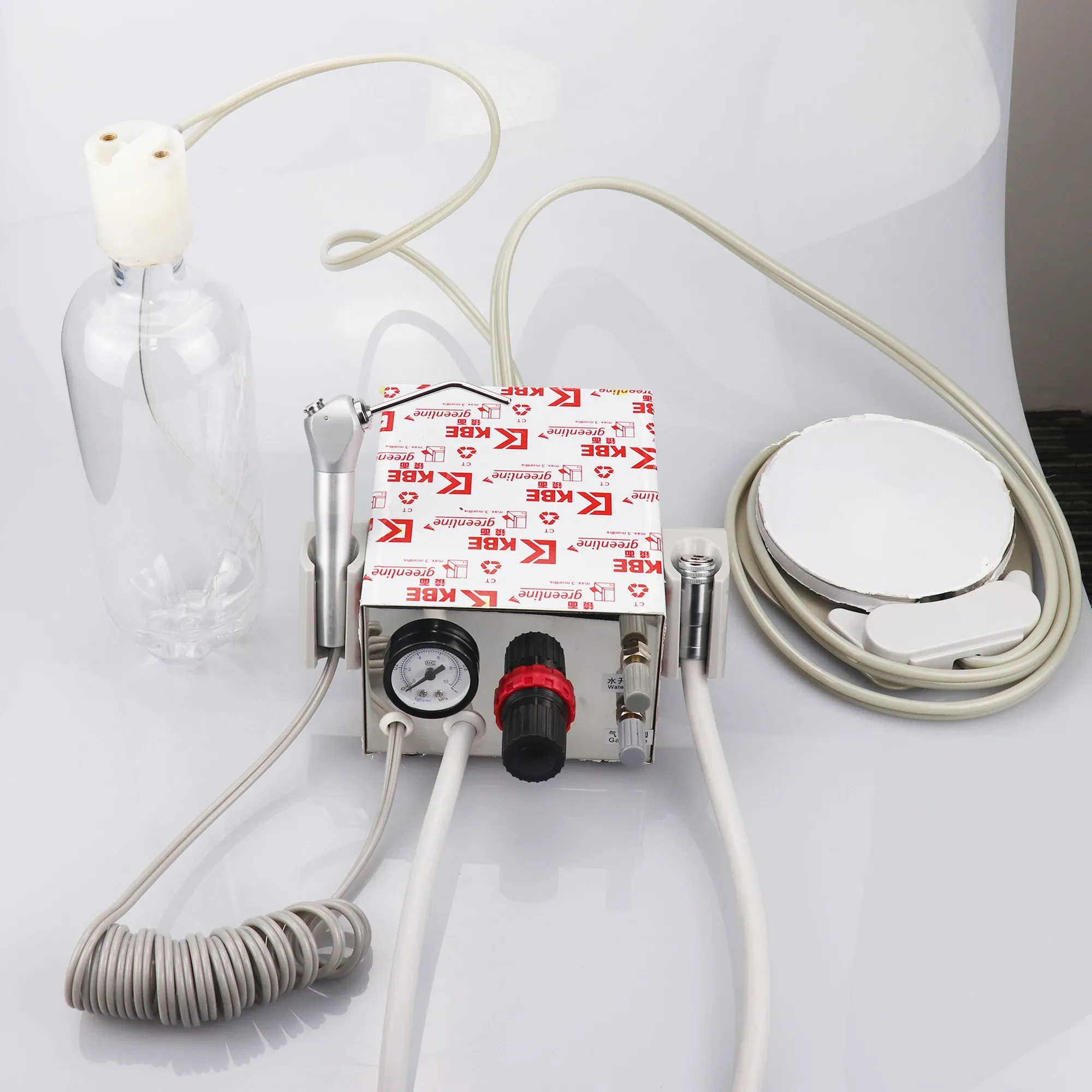 Color: Red - Dental Portable Turbine Unit Work with Air Compressor 3 Way Syringe 2/4 Holes Teeth Whitening Dental Equipment