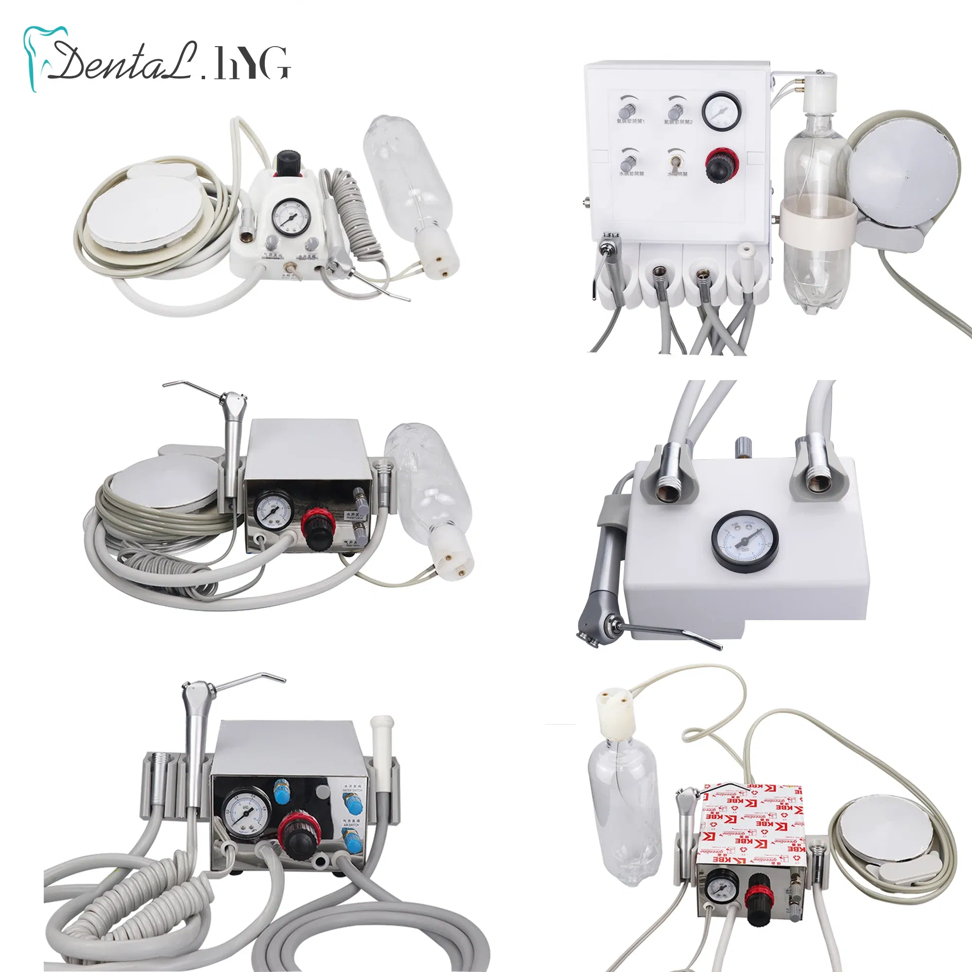 Color: Red - Dental Portable Turbine Unit Work with Air Compressor 3 Way Syringe 2/4 Holes Teeth Whitening Dental Equipment
