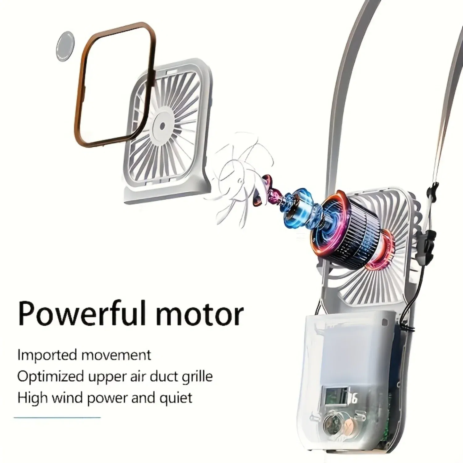 Color: WHITE, Ships From: CHINA - 1pc, 2-in-1 Mini Foldable And Neck Hanging Fan With Rope, Handheld Portable USB Rechargeable Fan, Wearable & Quiet Cooling Devic